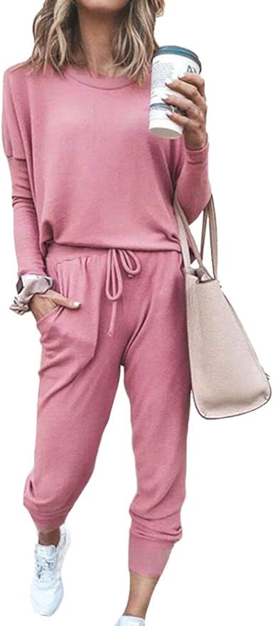 Pink Queen Women's 2 Piece Loungewear Set Outfits Long Sleeve Pullover Casual Lounging Wear Sweat... | Amazon (US)