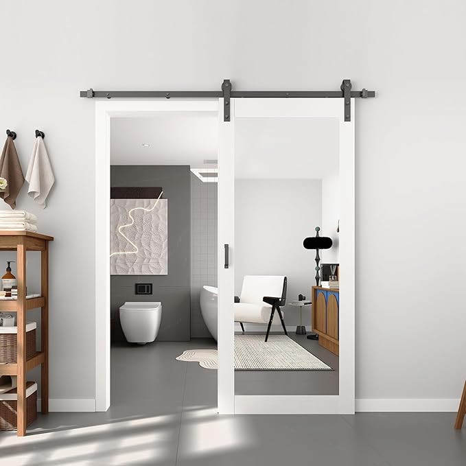 BARNSMITH 36in x 84in Mirror Barn Door with 6.6FT Sliding Door Hardware Kit Included, 1 Lites Ful... | Amazon (US)