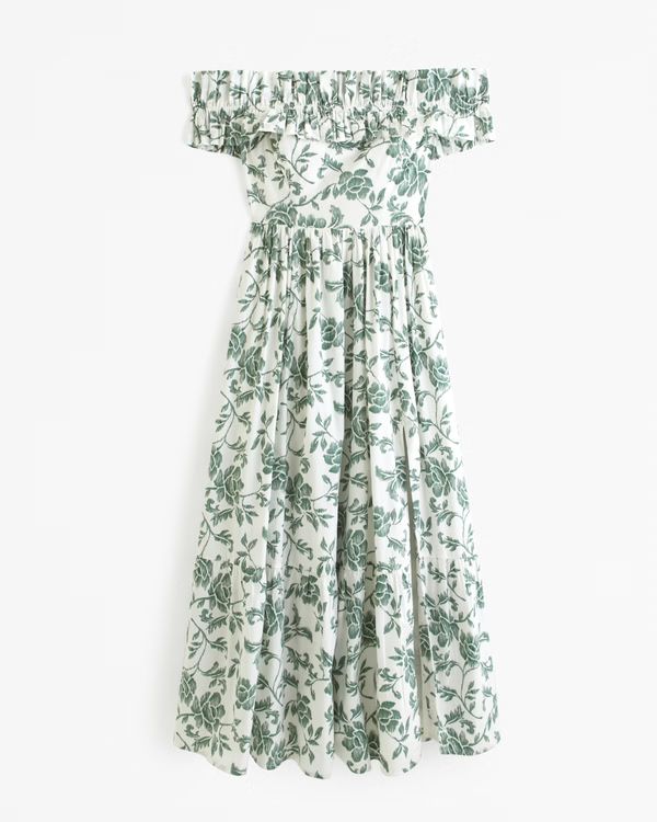 Women's Off-The-Shoulder Ruffle Midi Dress | Women's | Abercrombie.com | Abercrombie & Fitch (US)