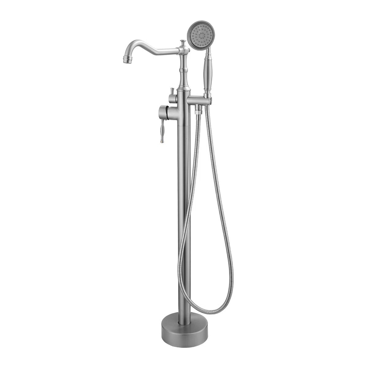 Brushed Nickel Standing Bathtub Faucet Freestanding Tub Filler High Pressure Single Handle Bathtu... | Wayfair North America