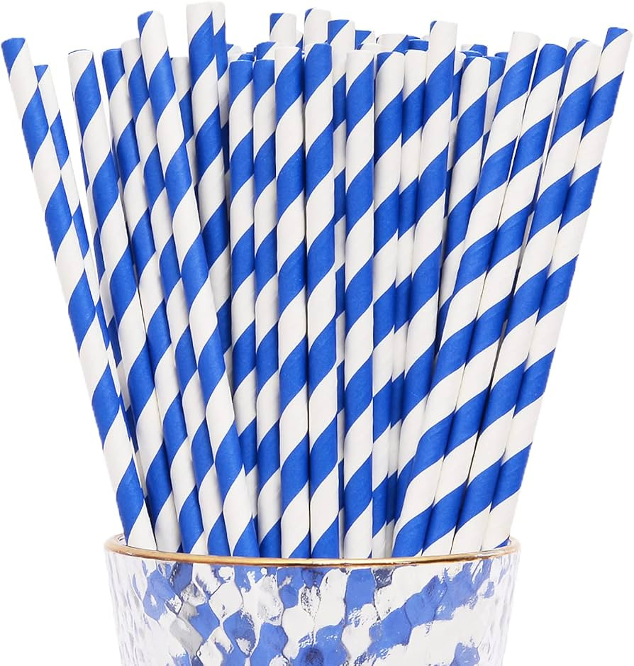 YAOSHENG Paper Straws for drinking, 100 Pack Blue Striped paper straws for Party Supplies,Birthda... | Amazon (US)