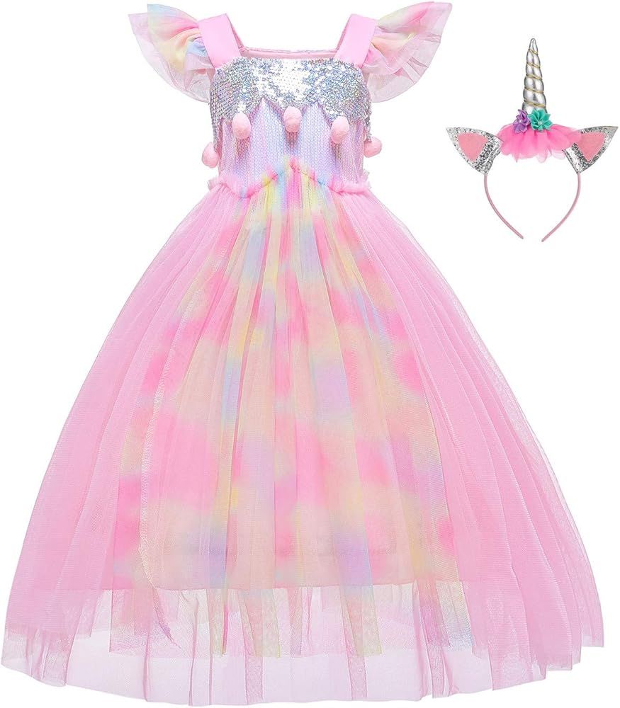 BanKids Unicorn Dress for Girls Unicorn Costume Pageant Princess Party Dress with Unicorn Headban... | Amazon (US)
