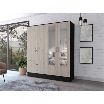 Florencia L Mirrored Armoire, Two Cabinets With Divisions,Black And Light Grey | Wayfair North America