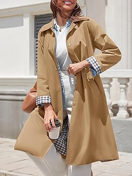 Tankaneo Womens Long Trench Coat Single Breasted Oversized Windproof Overcoat Fashion Outerwear | Amazon (US)