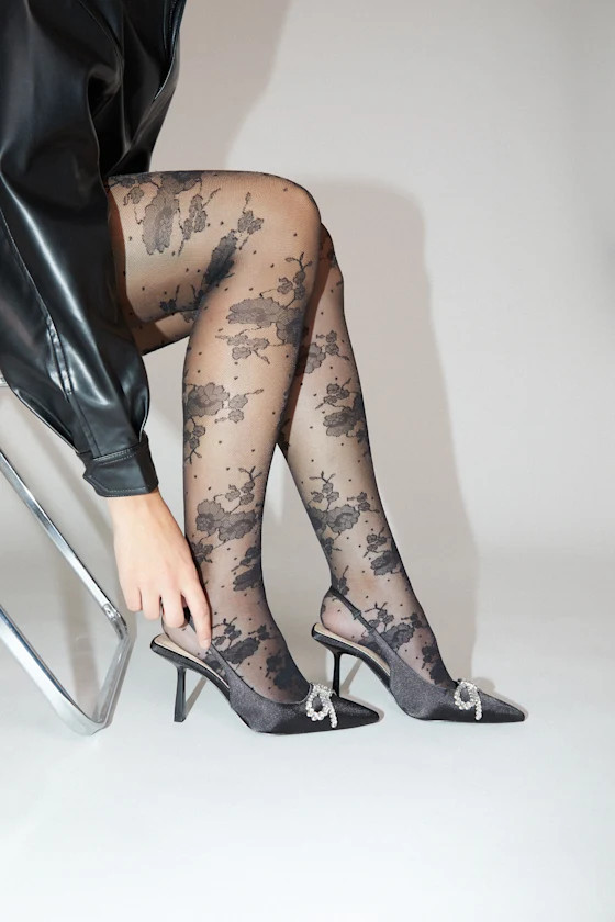 360 Contourâ„¢ Black Sheer Floral Tights | Lulus