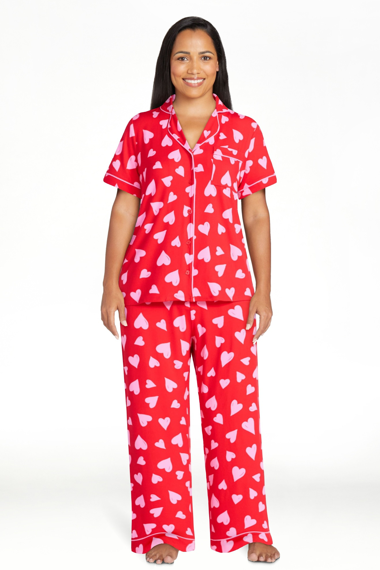 Joyspun Women's Dreamy Soft Collection Notch Knit Top and Capri Pants Valentine's Day Valentine's... | Walmart (US)