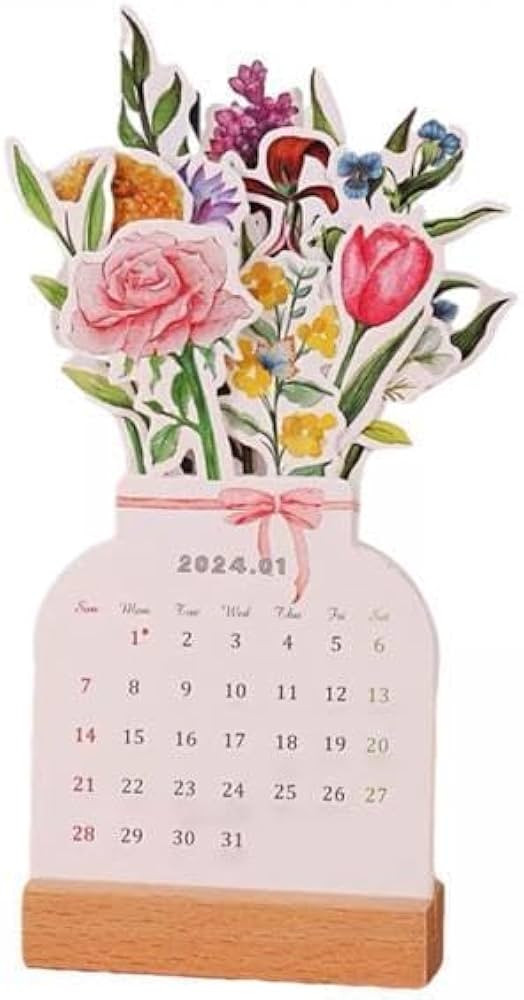 3X 2024 Desk Calendar Vase Shaped Wooden Base Decor Small Monthly Calendar Planner | Amazon (US)