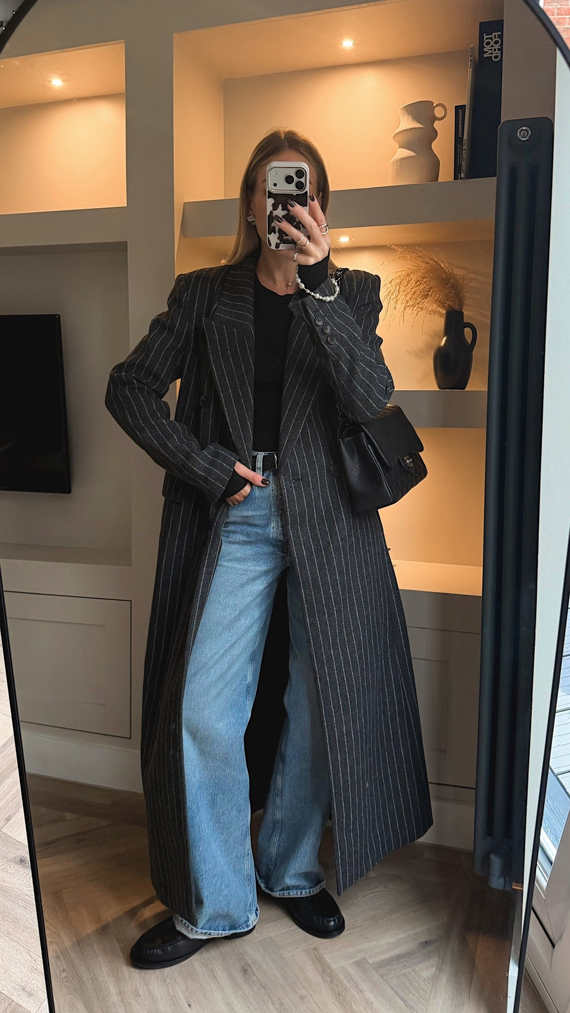 Wool maxi coat grey pinstripe Karen Millen - 40% off Black Friday sale extra 15% with Extra15

Citizens of humanity ayla baggy jeans / marks and Spencer’s black loafers - COS black sleeve top wardrobe capsule basics - vintage Chanel bag - minimal style - autumn outfit #blackfriday #karenmillen 

#LTKuk #LTKjeans #LTKautumn