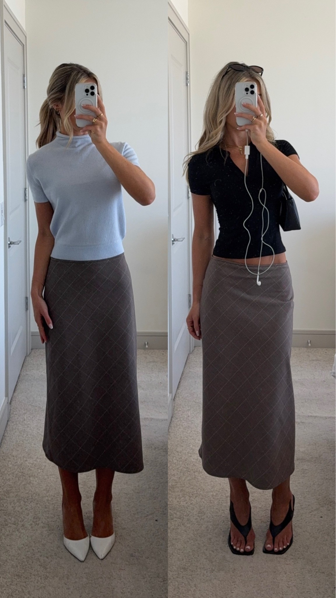 styling @Aritzia plaid skirt in and out of the office 💼