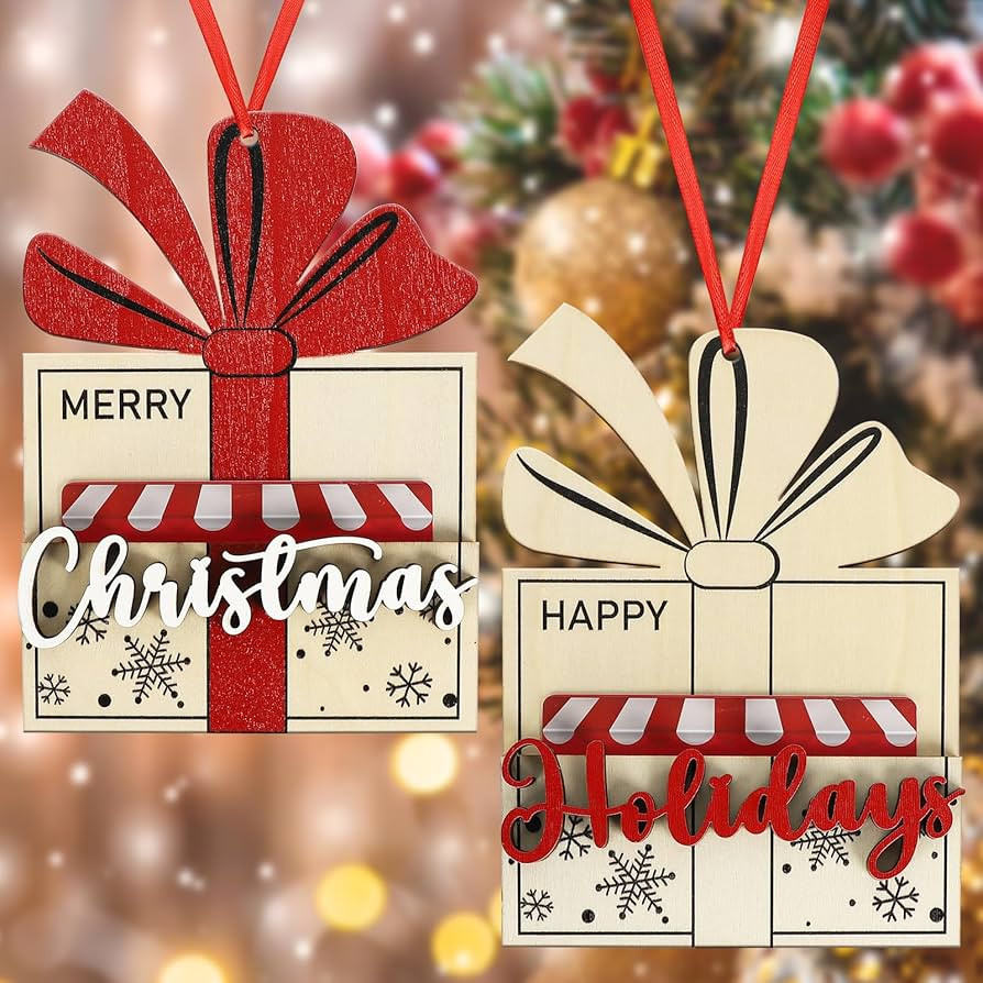 2 Pcs Christmas Card Holder Wooden Gift Box Shape Money and Card Holder Christmas Tree Ornaments ... | Amazon (US)
