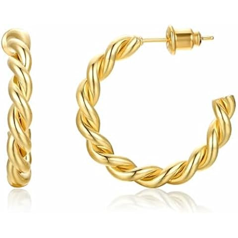 PAVOI 14K Gold Plated 2.5mm Twisted Rope Round Hoop Earrings in Rose Gold, White Gold and Yellow ... | Amazon (US)