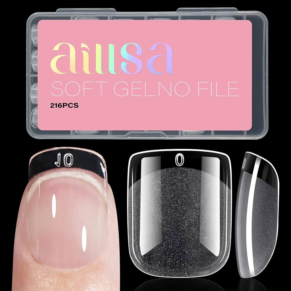 AILLSA Extra Short Square Nail Tips Full Cover Half Matte Nail Tips Clear Gelly Pre-Shaped Nails ... | Amazon (US)