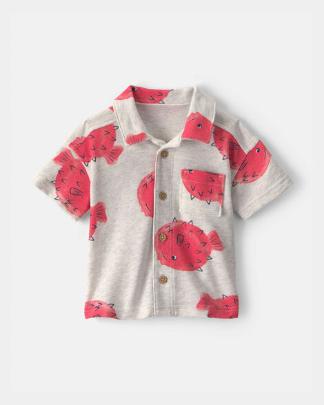 Baby Boy Pufferfish Short-Sleeve Button-Down Shirt - Grey/Red | Carter's Inc