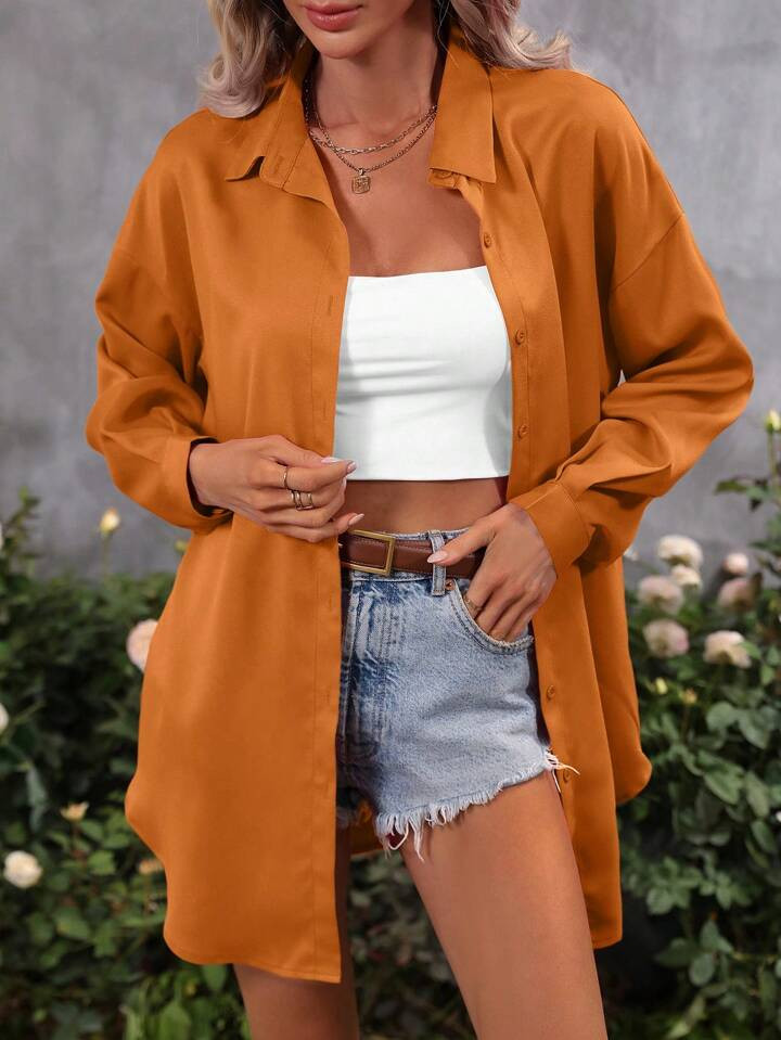 SHEIN Essnce Drop Shoulder Button Front Shirt | SHEIN