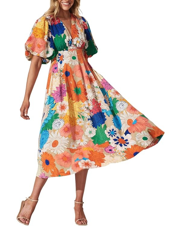 Women's Floral Maxi Dress Summer Fall Wedding Guest Dress | Amazon (US)