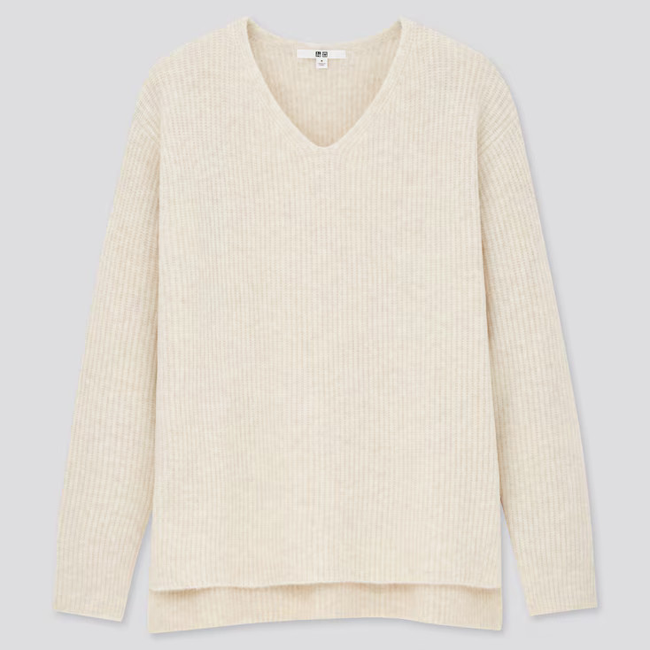 UNIQLO Women's Souffle Yarn Side Slit V-Neck Sweater, Off White, XS | UNIQLO (US)