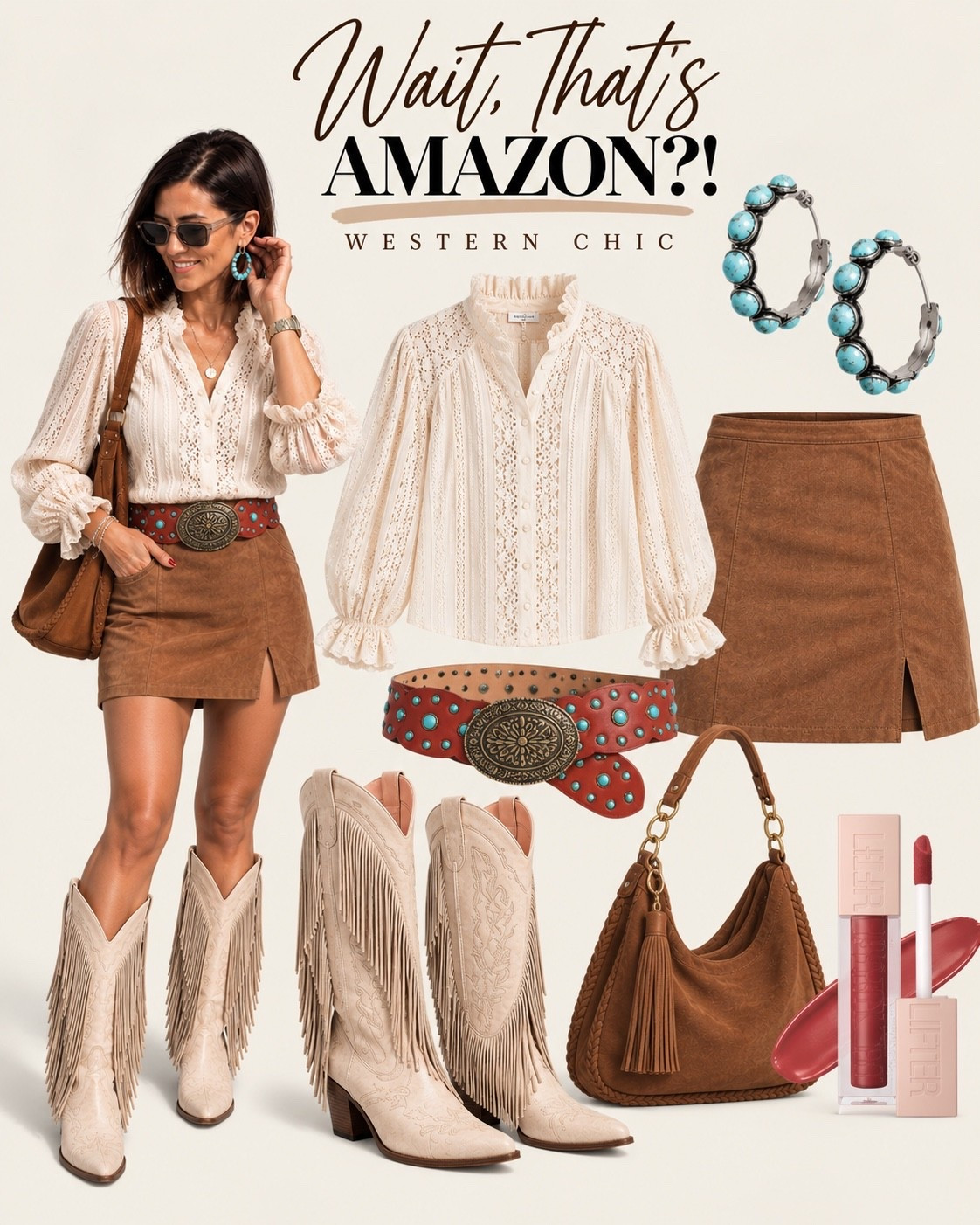 Western, but make it chic. I’m loving the mix of cream + camel with a little turquoise and red to make the whole look pop. And yes — these finds are all from Amazon! 👏🏼

Which piece are you grabbing first?! I’m torn between the blouse and those fringe boots 😍

#AmazonFashion #AmazonFinds #WesternStyle #FallOutfitIdeas #AmazonStyle #CountryConcertStyle #CountryConcertOutfit ￼￼

#LTKOver40 #LTKSaleAlert #LTKootd
