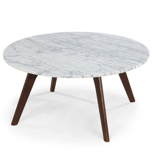 Poly and Bark Riley Marble Round Coffee Table in Walnut | Bed Bath & Beyond