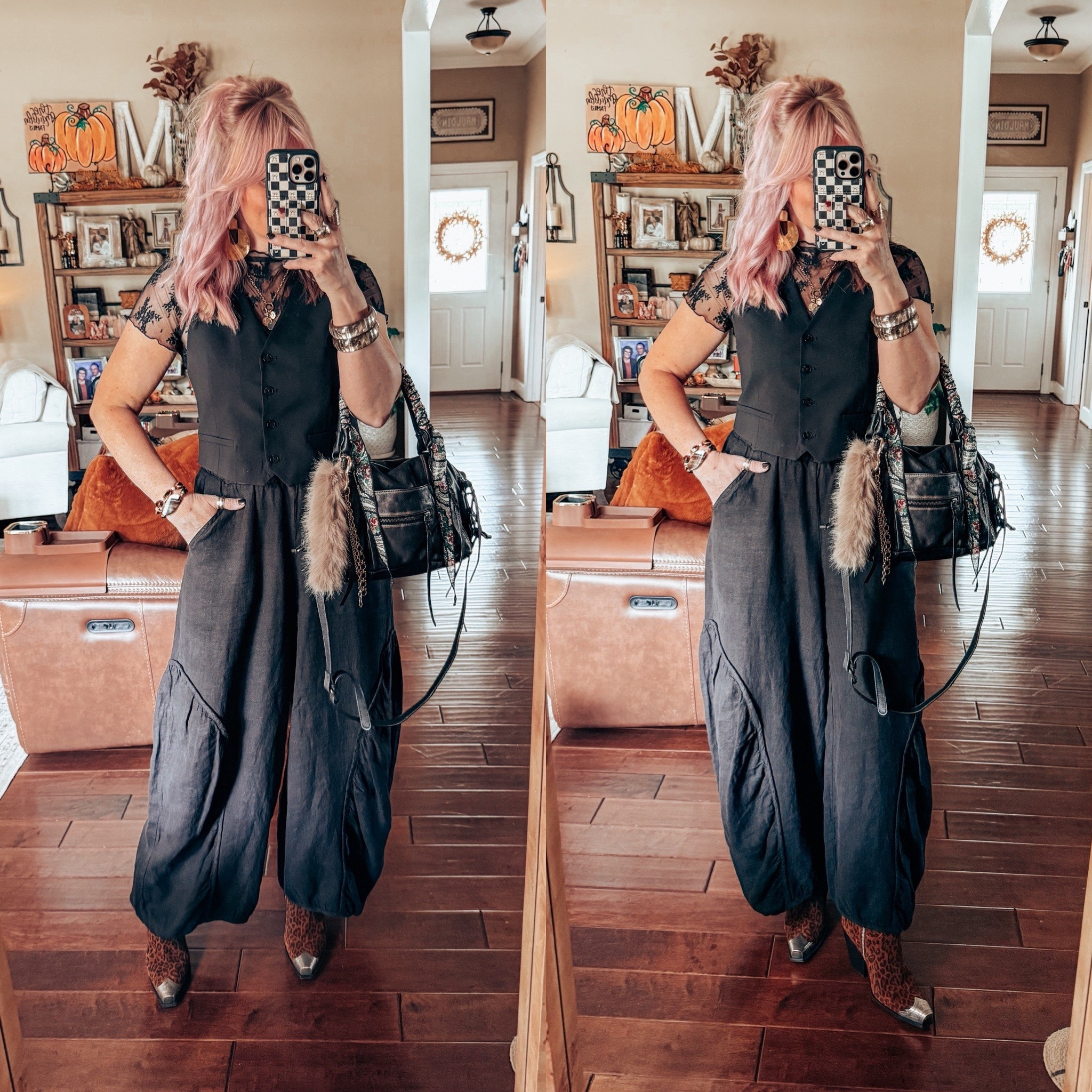 My Sunday fit 🖤🐆
Mesh top - M
Vest - old & linked similar 
Pants - old & linked similar 
Boots - true to size 
✨Bangles bracelets are older 
✨Beaded bracelets are from @jackiemariejewelry on IG 
✨Earrings & Necklace is from @twistedsilver save with code MANDIE20 

#LTKStyleTip #LTKOver40 #LTKFindsUnder50