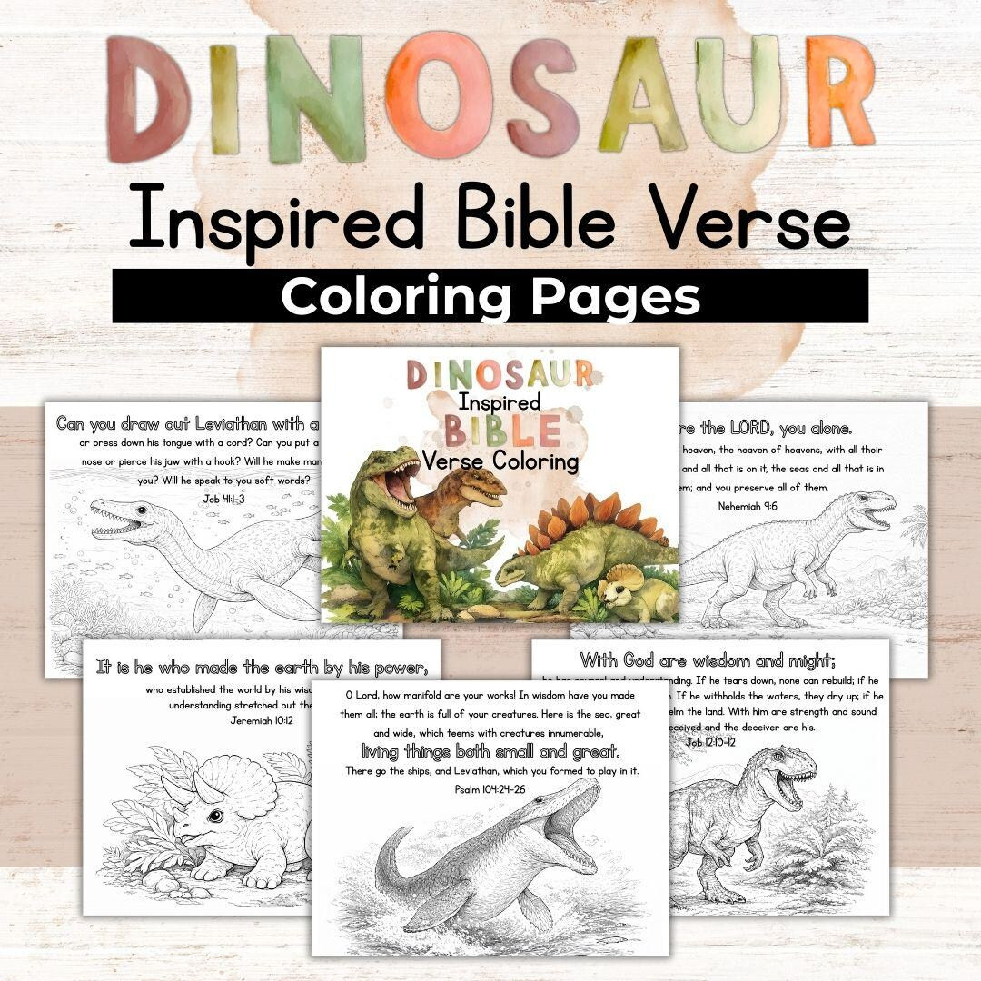 Dinosaur Coloring Pages With Bible Verses - Etsy | Etsy (US)