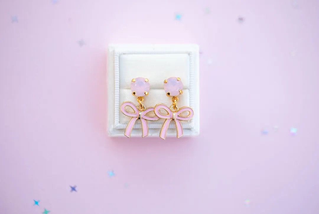 8mm Rose Water Opal Pink Bow Drops OR Studs - Choose Setting - Etsy | Etsy (US)