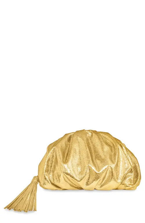Rebecca Minkoff Ruched Faux Leather Clutch in Solid Gold at Nordstrom | Nordstrom
