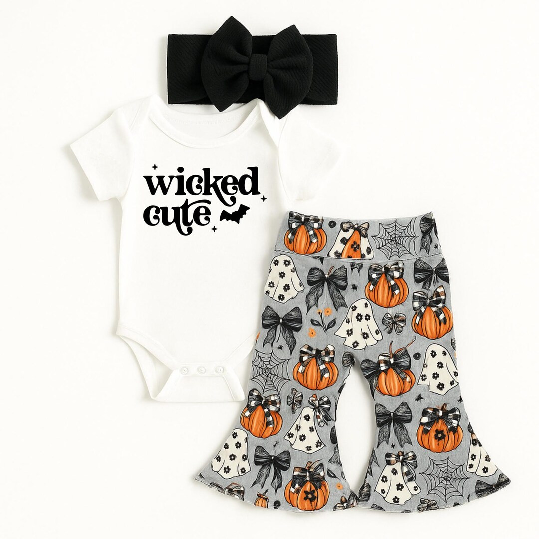 Wicked Cute Halloween Baby Bell Bottoms and Bow Set, Baby Girl Halloween Outfit, First Halloween,... | Etsy (US)