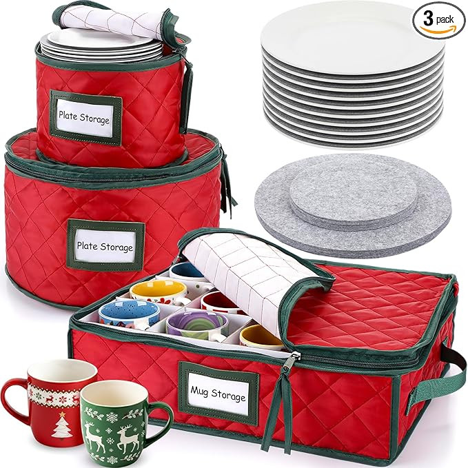 3 Pcs Christmas China Storage Containers Include Cup Mug Storage Box Plate Organizer Containers w... | Amazon (US)