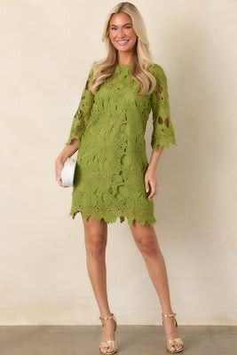Laced With Intention Moss Green Openwork Lace Mini Dress M / Green | Red Dress