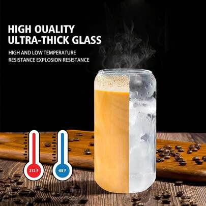 Glass Cups With Bamboo Lids And Straws 16 Oz, Gifts For Women, Can Shaped Drinking Glasses Set, Iced Coffee Cup, Tea Cup, Cute Aesthetics Tumbler Cup, | SHEIN