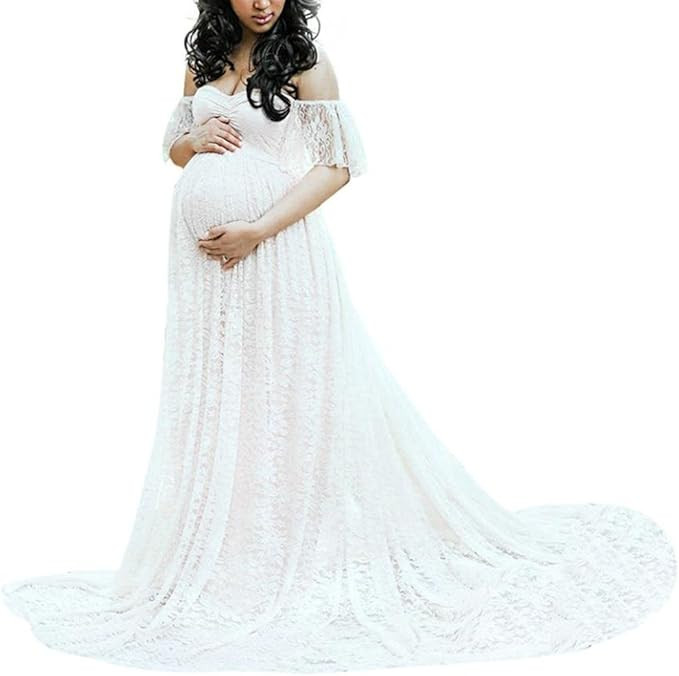 WGIA Women's Maternity Dress Lace Photography Pregnant Dress Ruffle Long Maxi Gown Prop for Photo... | Amazon (US)
