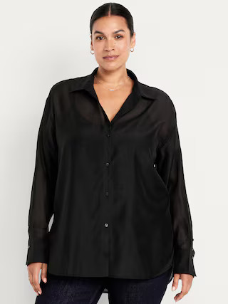 Loose Button-Down Organza Tunic Shirt | Old Navy (US)