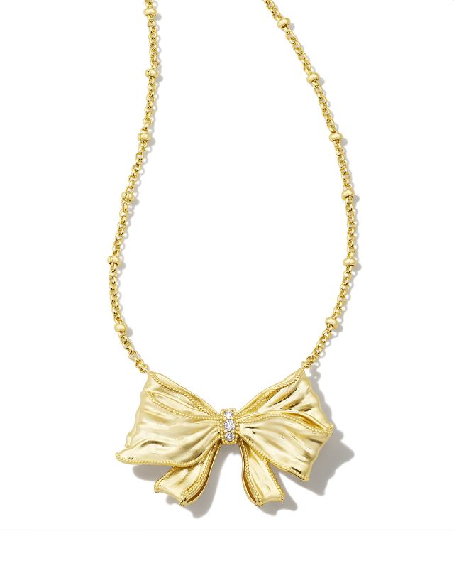 Kendra Scott x LoveShackFancy Gold Bow Necklace in White Crystal | Kendra Scott | Kendra Scott
