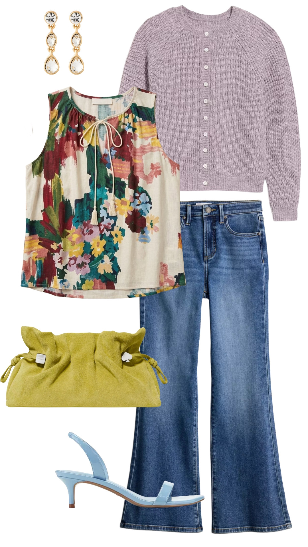 Colorful fall outfits are ALWAYS going to win for me! 🌸 This floral top with flare jeans, a lavender cardigan, lime green bag, and blue heels is such a fun mix of color without feeling too much.

#FallFashion #ColorfulStyle #FlareJeans

#LTKootd #LTKgrwm #LTKootd #LTKSeasonal