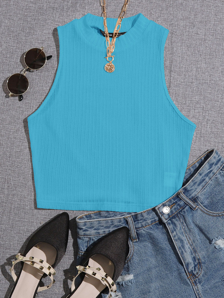 SHEIN Solid Crop Rib-knit Tank Top | SHEIN