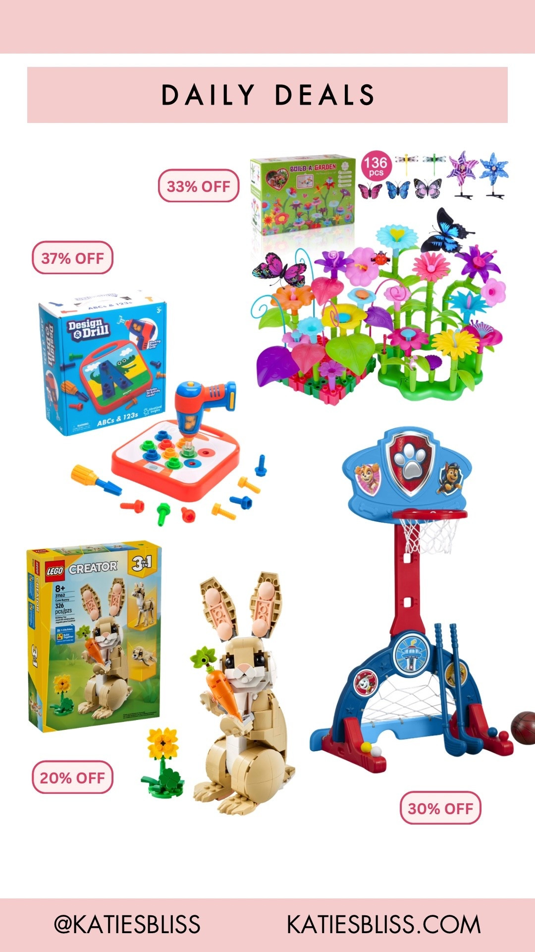 Daily deals ✨

Walmart. Toy. Deal. Sale. Markdown. Rollback. Easter gift. Gift idea. Gift guide. Lego. Basketball. Builder. Tools. 



#LTKSaleAlert #LTKKids #LTKBaby