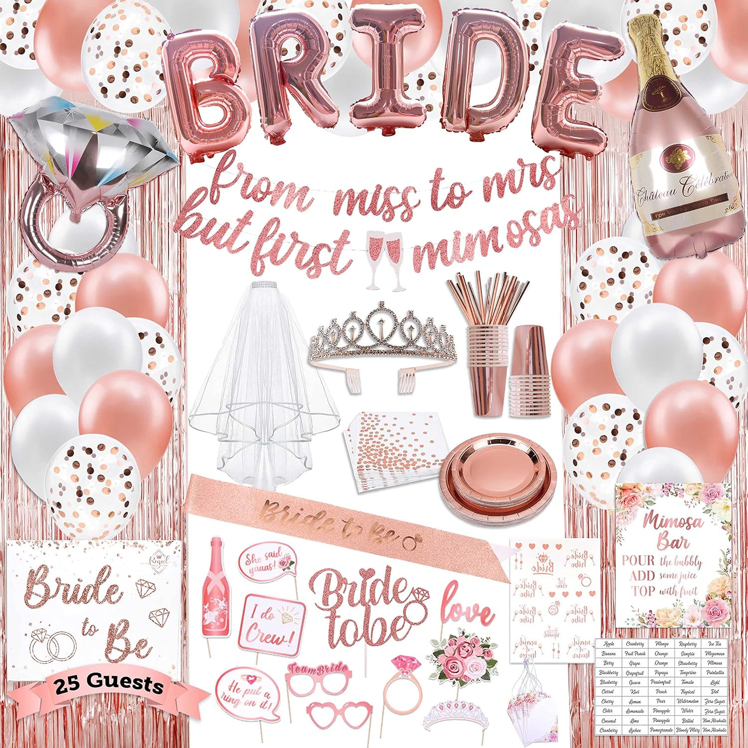 226 PC Bachelorette Party Decorations Kit- Rose Gold Bridal Shower Decorations, Banners, Curtains... | Amazon (US)
