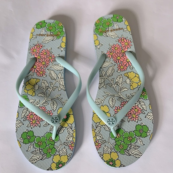 Tory Burch Light Blue Floral Wallpaper Flip Flop Sandals NWOT | Poshmark