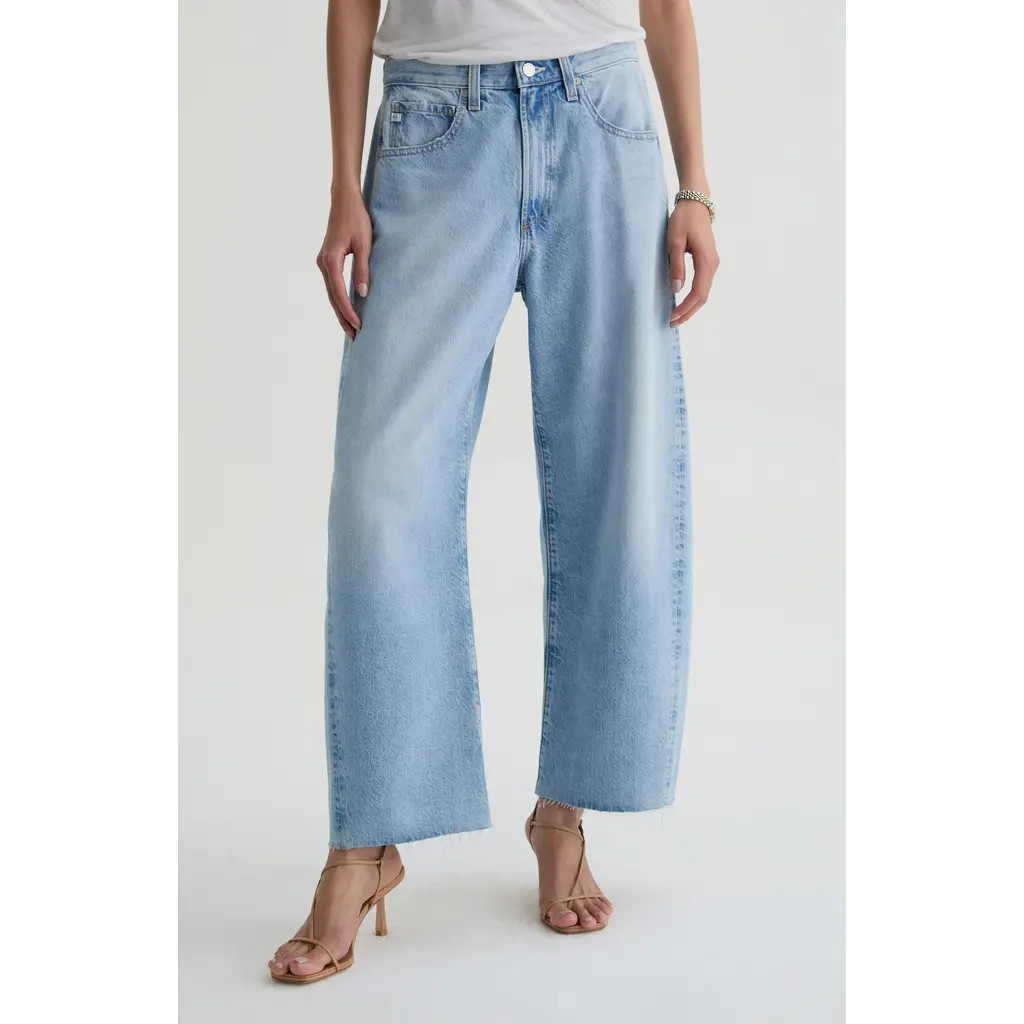 AG Hattie Raw Hem High Waist Crop Barrel Jeans in Gesture at Nordstrom, Size 27 | Nordstrom