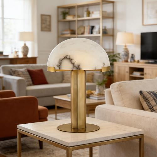 Postmodern Faux Marble Table Lamp, Golden Copper Metal Decorative Lamp Body and a Mushroom Dome Shaped Lamp Shade, for Bedside Reading Lamp in Living Room Bedroom Study Room Office | Amazon (US)