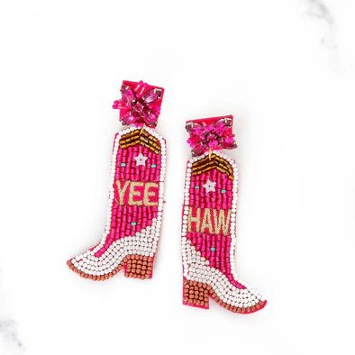 Hot Pink YEEHAW Boot Earrings | Golden Thread