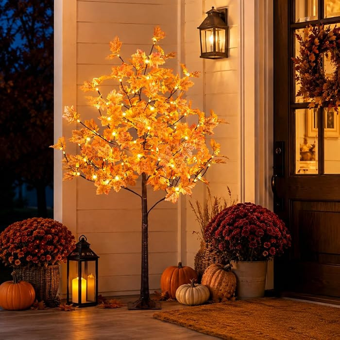 5 Ft Lighted Artificial Maple Tree, 96 Warm White LEDs, Fall Decor | Amazon (US)