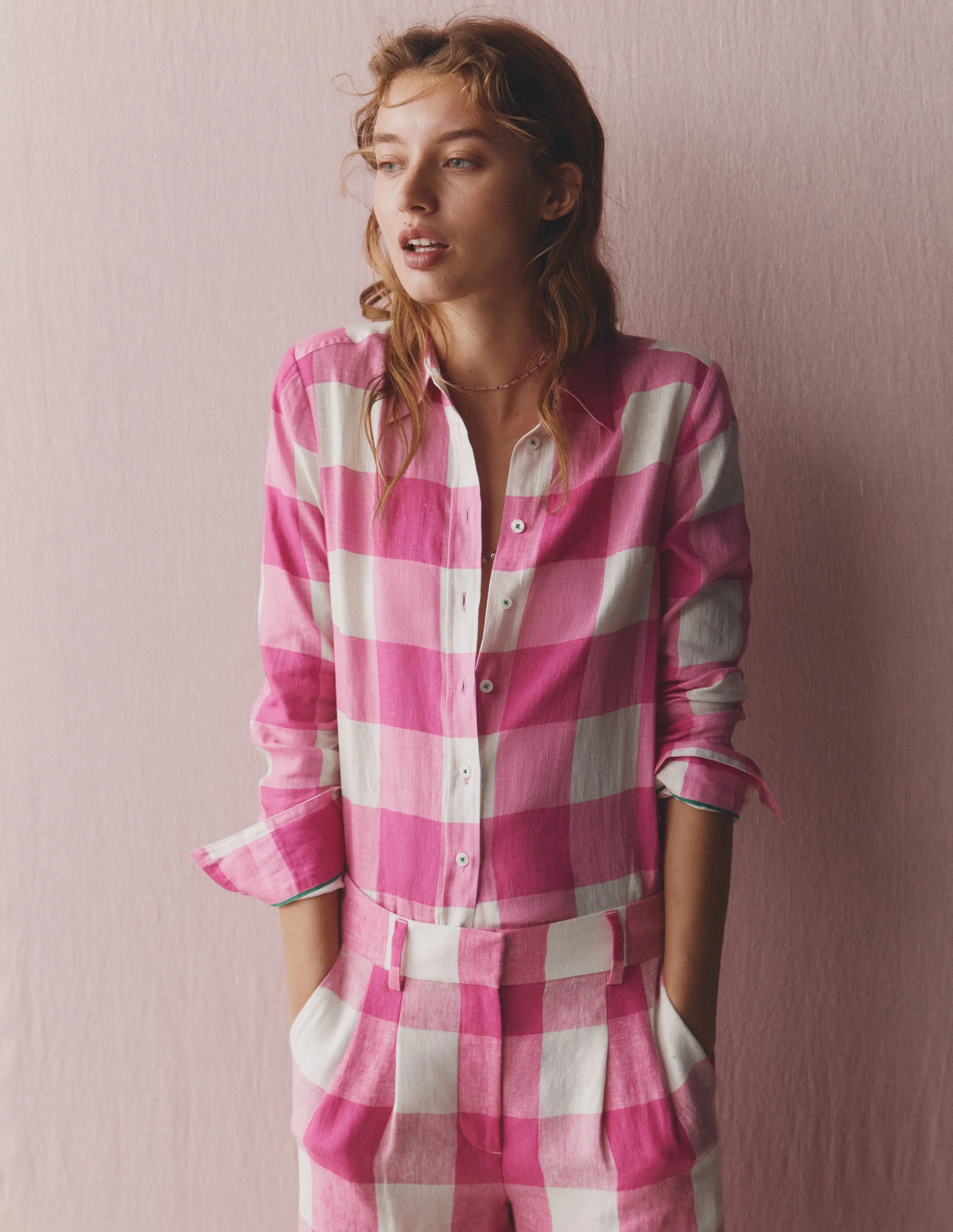 Sienna Linen Shirt-Pink Punch Gingham | Boden UK