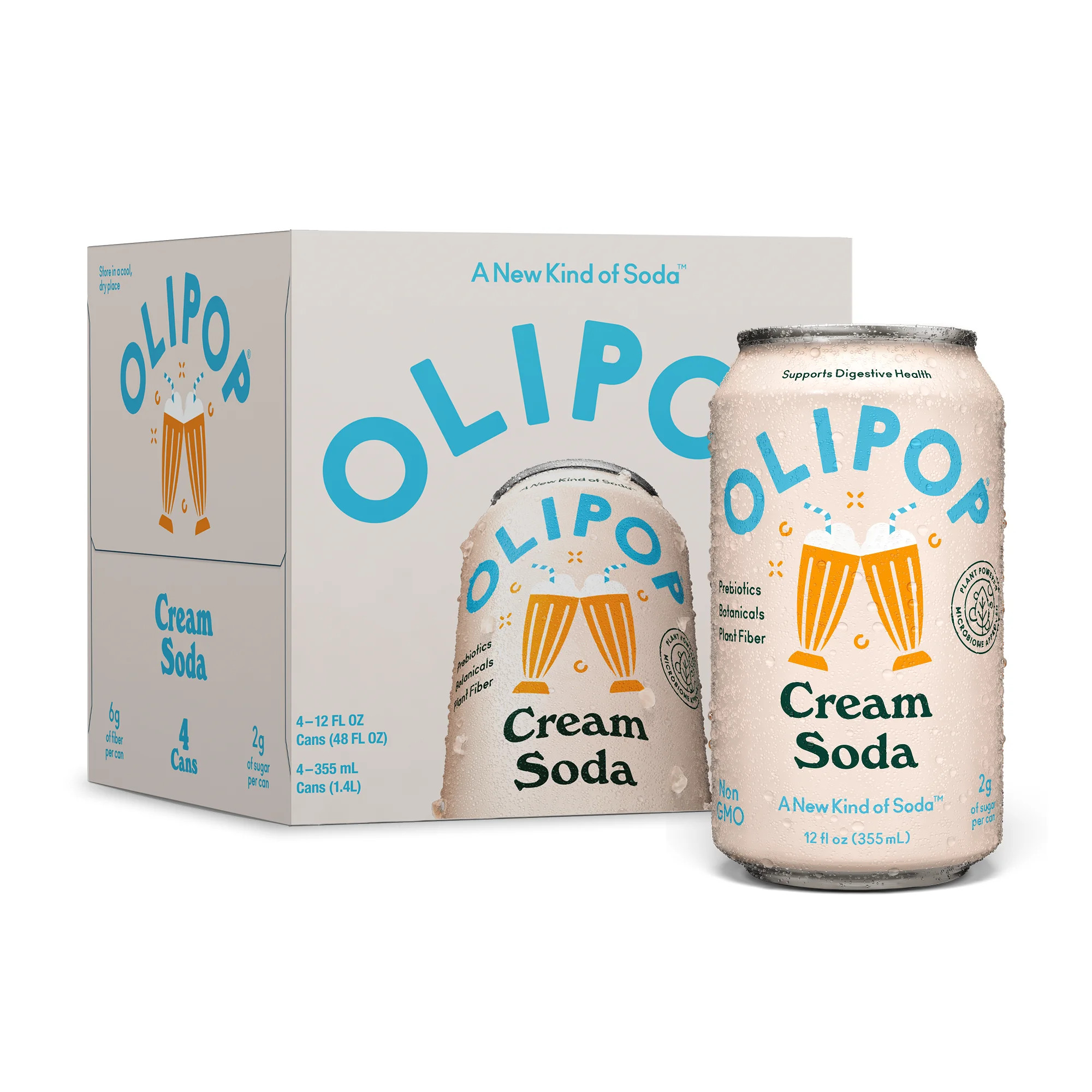 OLIPOP Prebiotic Soda, Cream Soda, 12 fl oz, 4 Pack, Pantry Packs | Walmart (US)