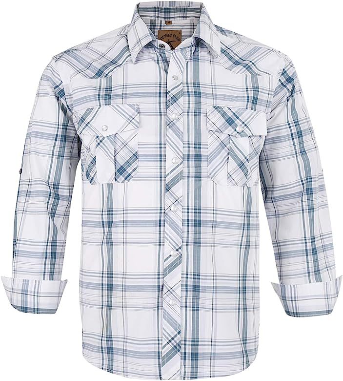 COEVALS CLUB Men's Western Cowboy Long Sleeve Pearl Snap Casual Work Shirts | Amazon (US)