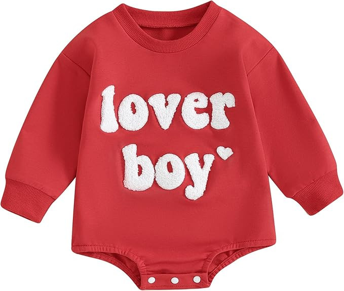 Lesimsam Newborn Baby Boy Girl Valentines Day Outfit Sweatshirt Bubble Romper Oversized Long Slee... | Amazon (US)