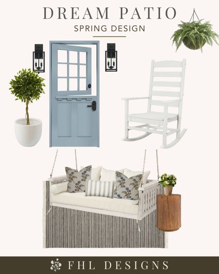In our most recent video I shared my patio design plans! This moodboards is what I’m going for. If you’d like to shop my dream spring patio design I have all the links here.

Patio design | porch furniture | porch design | front door | patio swing | outdoor furniture | rocking chair

#LTKhome