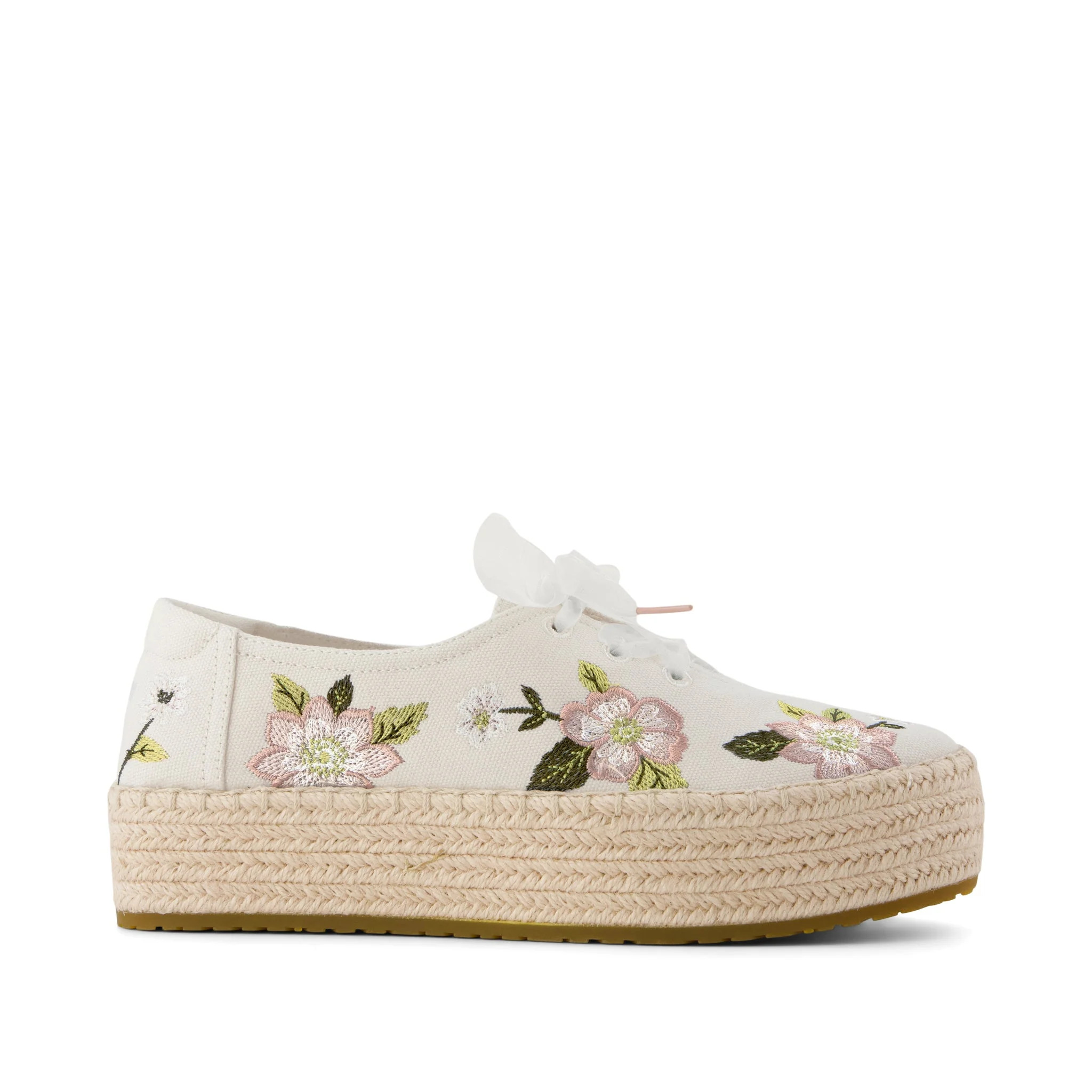Womens Valencia Lace-Up Platform Espadrille Natural Embroidered Floral | Toms EMEA
