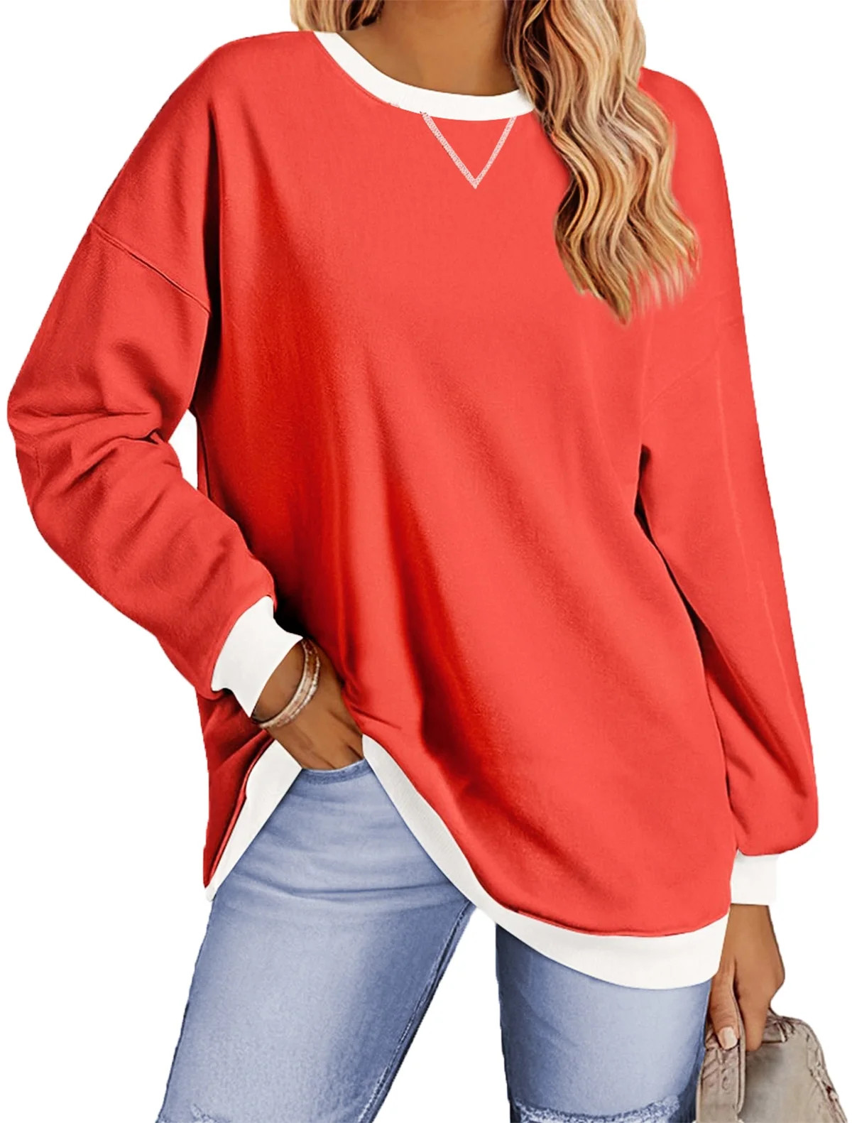Fantaslook Color Block Sweatshirts for Women Crewneck Long Sleeve Oversized Pullover Tops Casual ... | Walmart (US)