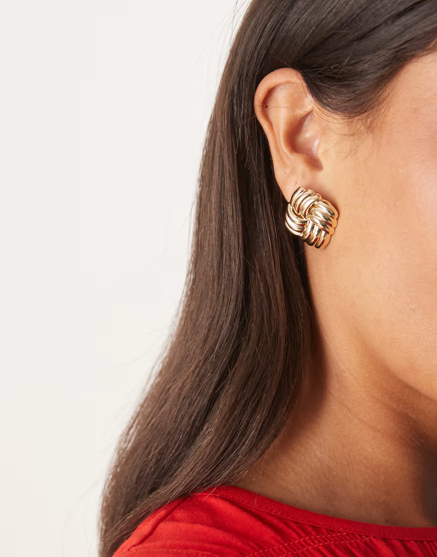 ASOS DESIGN chunky stud earrings with knot design in gold tone | ASOS (Global)